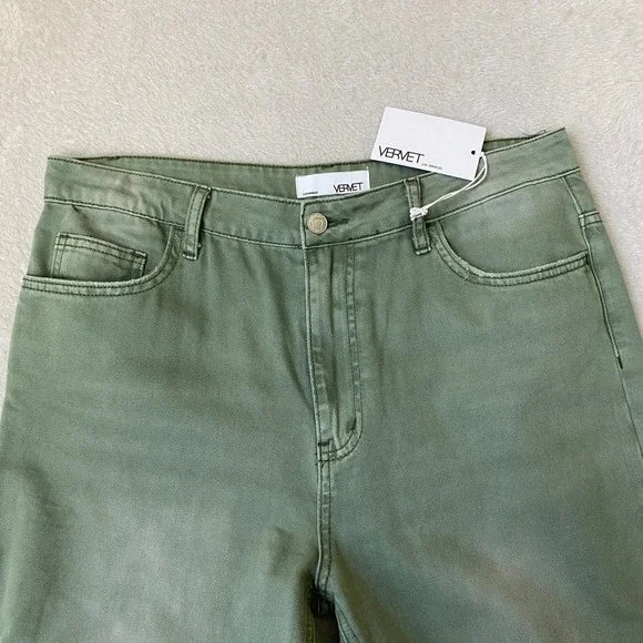Vervet LA Distressed Cropped Wide Leg Jeans Women Size 30 Olive Green Grunge NWT - Picture 3 of 10